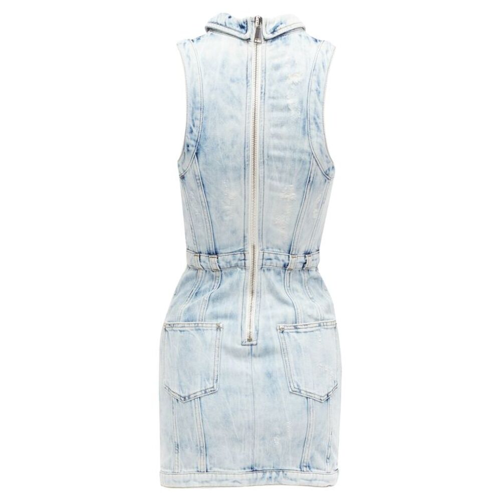 Balmain Distressed Denim Silver Buttons 4 Pocket Fitted Dress - Picture 5 of 6